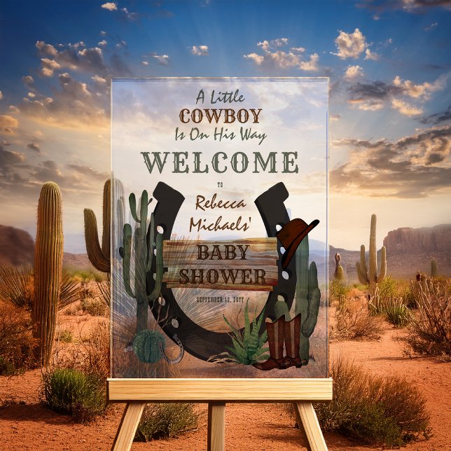 A Little Cowboy Western Boy Baby Shower Acrylic Sign ("A Little Cowboy Is On His Way Welcome" Western Themed Baby Shower Acrylic Sign)
