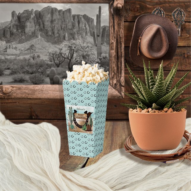 A Little Cowboy Western Boy Baby Shower Favor Boxes (Rustic Western Boy Baby Shower Popcorn Favor Box -- "A Little Cowboy Is On His Way" Collection)
