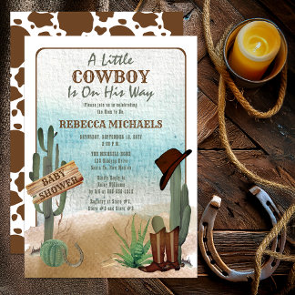 A Little Cowboy Western Boy Baby Shower Invitation