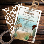 A Little Cowboy Western Boy Baby Shower Invitation<br><div class="desc">"A Little Cowboy Is On His Way" and we know you are so excited! Celebrate the Mom (or Parents) to Be in rustic western cow poke style with this boy "Baby Shower" design. Features a watercolor sand base with assorted cacti, a horseshoe, boots and cowboy hat along with a rustic...</div>