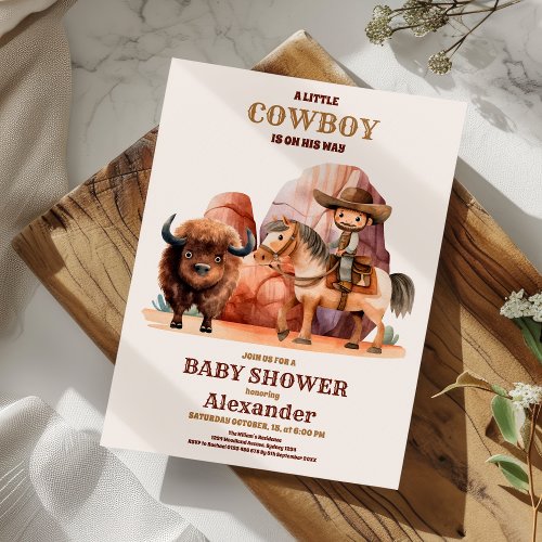 A Little Cowboy Western Boy Baby Shower Invitation