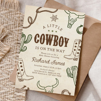 A Little Cowboy Western Boy Baby Shower Invitation