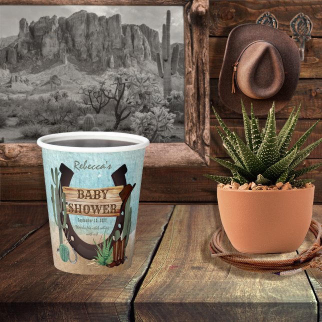 A Little Cowboy Western Boy Baby Shower Paper Cups (A Little Cowboy Rustic Western Horseshoe Boy Baby Shower Paper Cups)