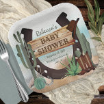 A Little Cowboy Western Boy Baby Shower Paper Plates<br><div class="desc">"A Little Cowboy Is On His Way" and we know you are so excited! Celebrate the Mom (or Parents) to Be in rustic western cow poke style with this boy "Baby Shower" design. Features a watercolor sand base with assorted cacti, a horseshoe, boots and cowboy hat along with a rustic...</div>