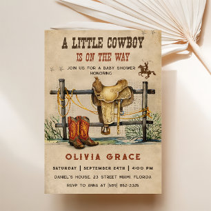 A Little Cowboy Western Boy Baby Shower Party   Invitation