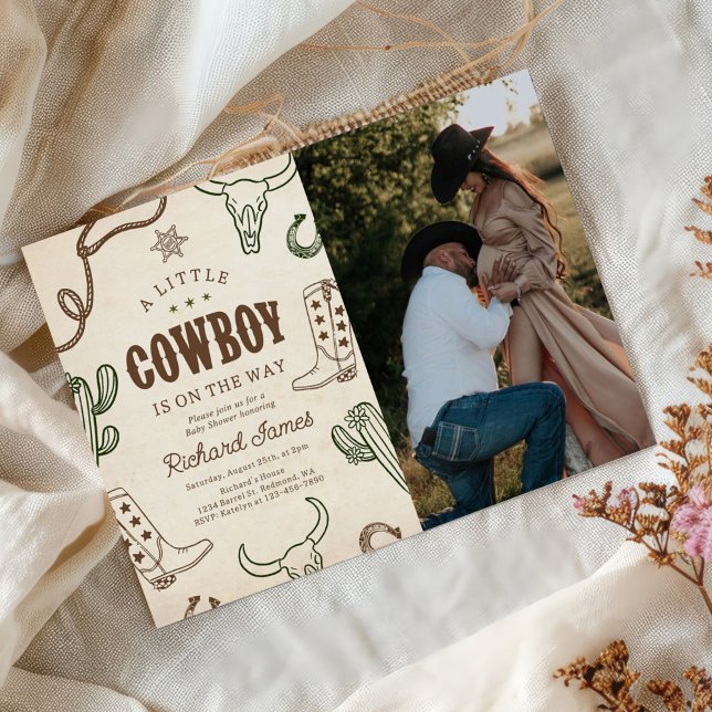 A Little Cowboy Western Boy Baby Shower Photo Invitation (Creator Uploaded)