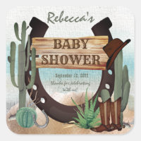 A Little Cowboy Western Boy Baby Shower Square Sticker