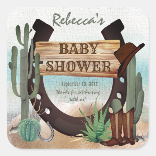 A Little Cowboy Western Boy Baby Shower Square Sticker