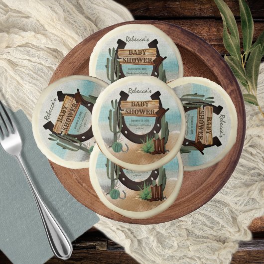 A Little Cowboy Western Boy Baby Shower Sugar Cookie