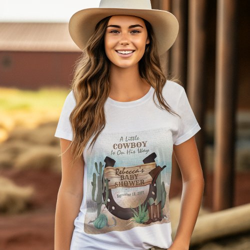 A Little Cowboy Western Boy Baby Shower T_Shirt