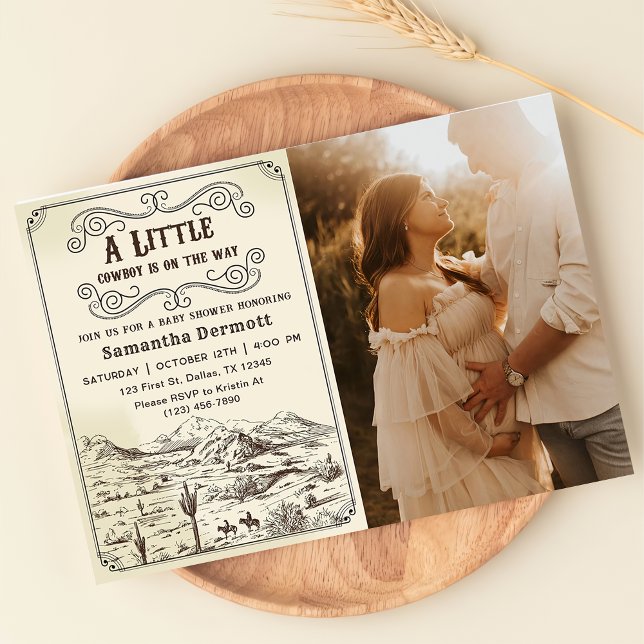 A Little Cowboy Western Rodeo Baby Shower Photo  Invitation (Creator Uploaded)