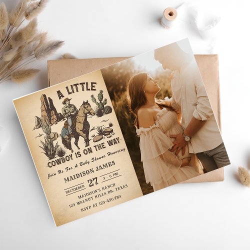 A Little Cowboy Western Rodeo Baby Shower Photo  Invitation