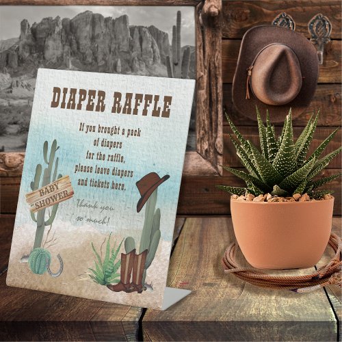 A Little Cowboy Western Shower Diaper Raffle  Pedestal Sign