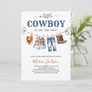 A Little Cowboy Wild West Blue boy Baby Shower Invitation