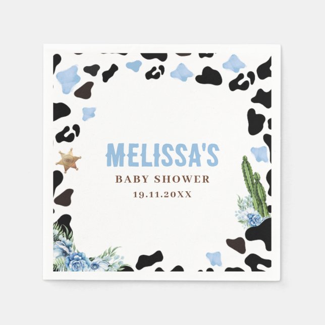 A Little Cowboy Wild Western Boy Blue Baby Shower Napkins (Front)