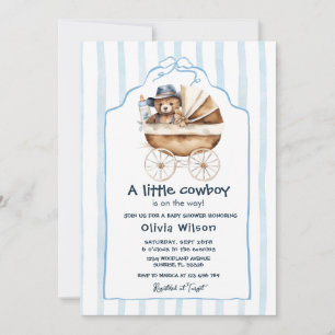 A Little Cowboy With Stroller Baby Shower Invitation
