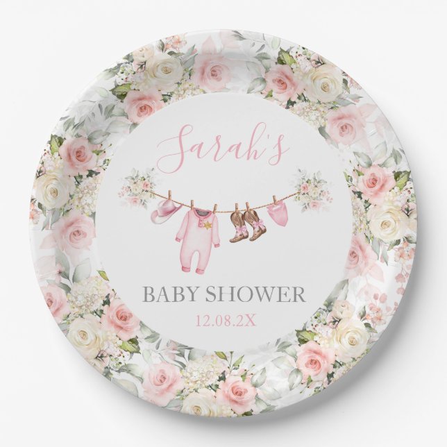 A little Cowgirl Baby Shower Girl Paper Plates (Front)