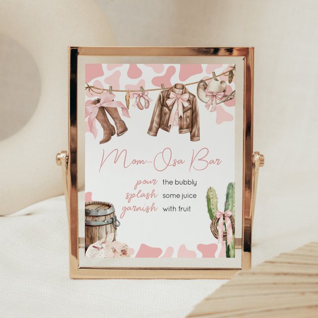 A Little Cowgirl Baby Shower Mom Osa Bar Poster (A Little Cowgirl Clothesline Baby Shower Mom Osa Bar Sign)