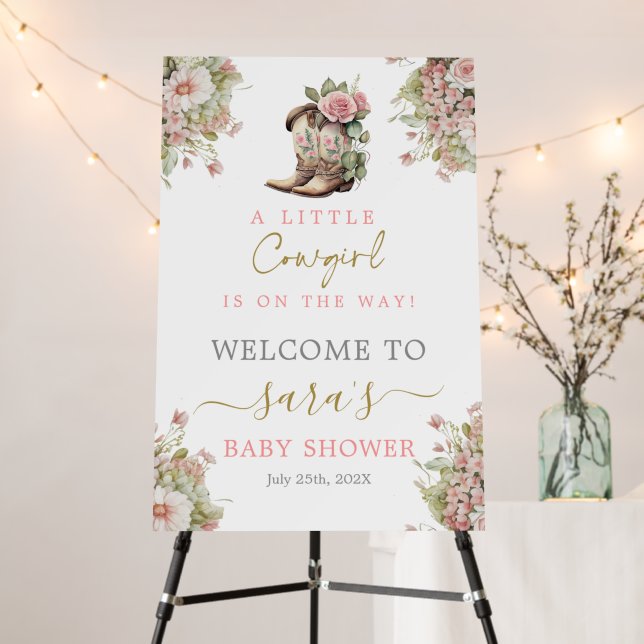 A Little Cowgirl Baby Shower Welcome Foam Board (In Situ (Stand))