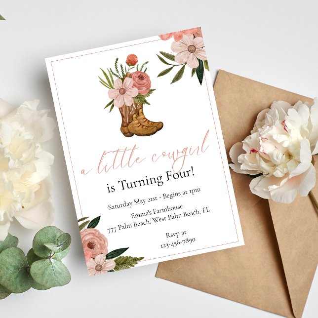 A Little Cowgirl Floral Birthday Invitation (Creator Uploaded)