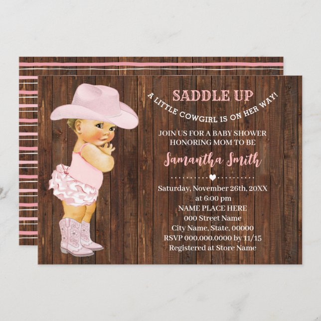 A Little Cowgirl is on Her Way Pink Baby Shower In Invitation (Front/Back)