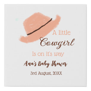 A little cowgirl is on it's way orange baby shower faux canvas print