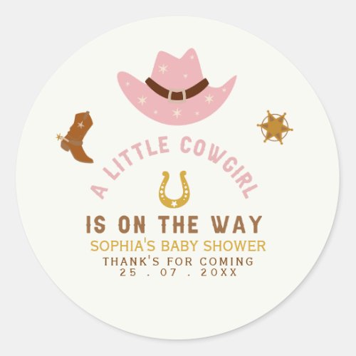 A Little Cowgirl Is on The Way Baby Shower Classic Round Sticker