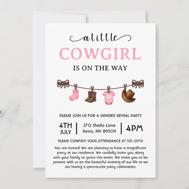 A Little Cowgirl Is on the Way Baby Shower Invitation (Front)