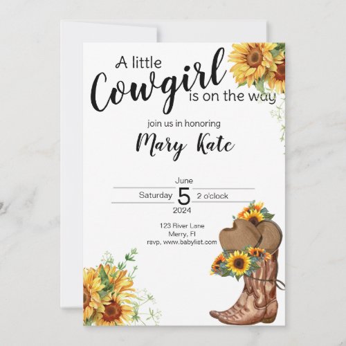 A Little Cowgirl is on the way Baby Shower Invitation