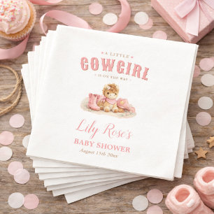 A Little Cowgirl On The Way Pink Girly Baby Shower Napkins