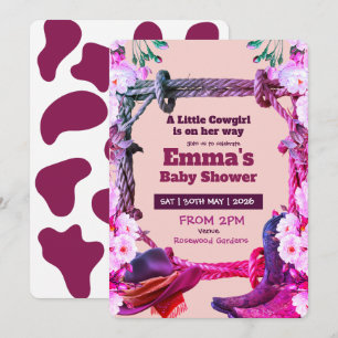 A Little Cowgirl Pink Floral Western Baby Shower Invitation