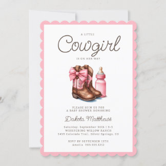 A Little Cowgirl Pink Western Rodeo Baby Shower Invitation