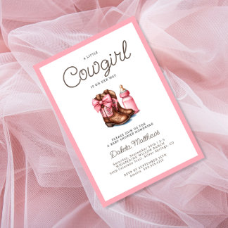 A Little Cowgirl Pink Western Rodeo Baby Shower Invitation