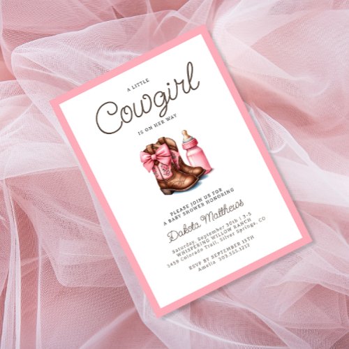 A Little Cowgirl Pink Western Rodeo Baby Shower  Invitation