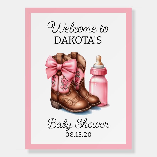 A Little Cowgirl Pink Western Ropdeo Baby Shower  Foam Board (Front)