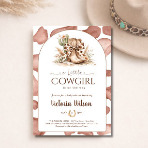 A Little Cowgirl Western Girl Baby Shower Arched Invitation
