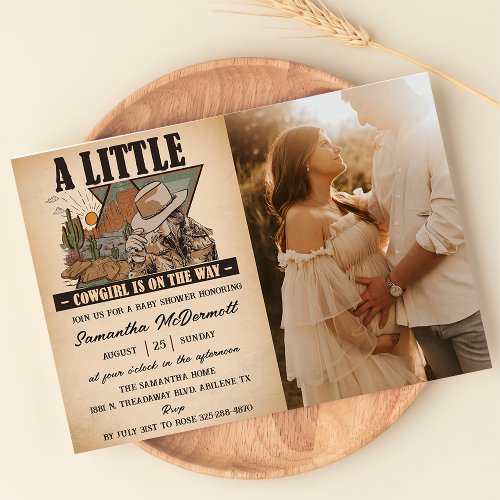 A Little Cowgirl Western Girl Baby Shower Photo Invitation