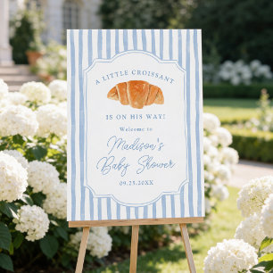 A Little Croissant Blue Baby Shower Welcome Sign