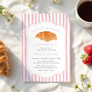 A Little Croissant Is on Her Way Pink Baby Shower Invitation