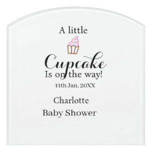 A little cupcake is on its way baby shower name da door sign
