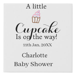 A little cupcake is on its way baby shower name da faux canvas print