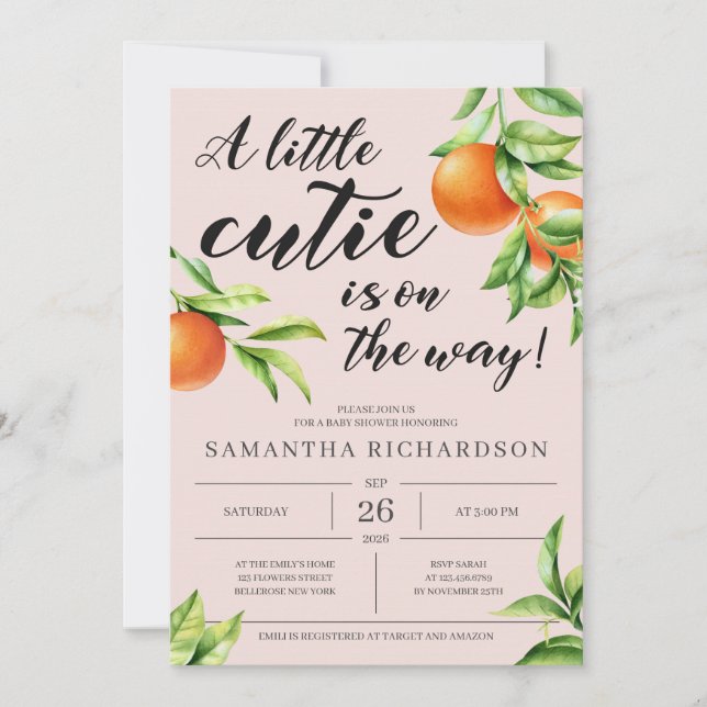A Little Cute Is On The Way baby Shower Invitation (Front)