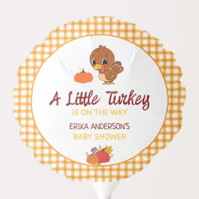 A Little Cute Turkey Fall Thanksgiving Baby Shower Balloon (Front)