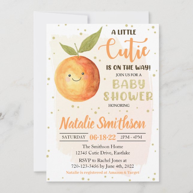 A Little Cutie Baby Shower Invitation (Front)