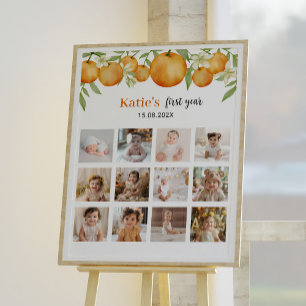 A Little Cutie Birthday 12 Photo Milestone Poster