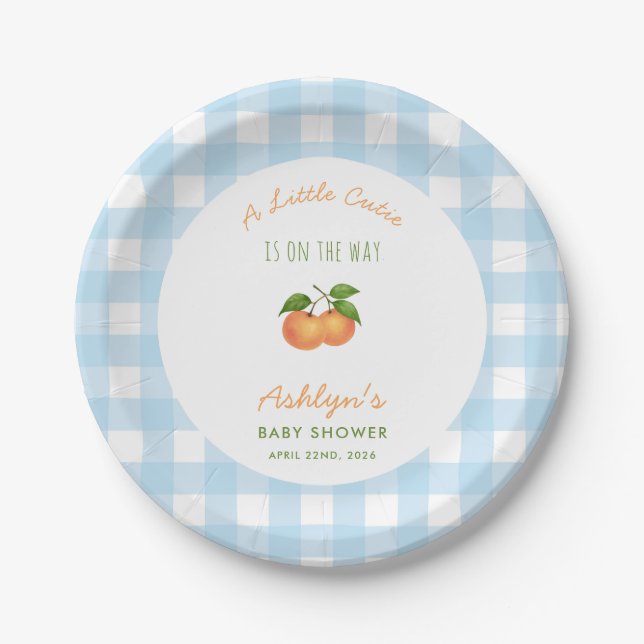 A Little Cutie Blue Baby Shower Paper Plates (Front)