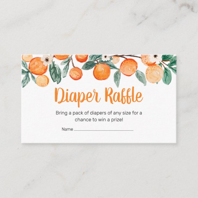 A Little Cutie Botanical Oranges Diaper Raffle Enclosure Card (Front)