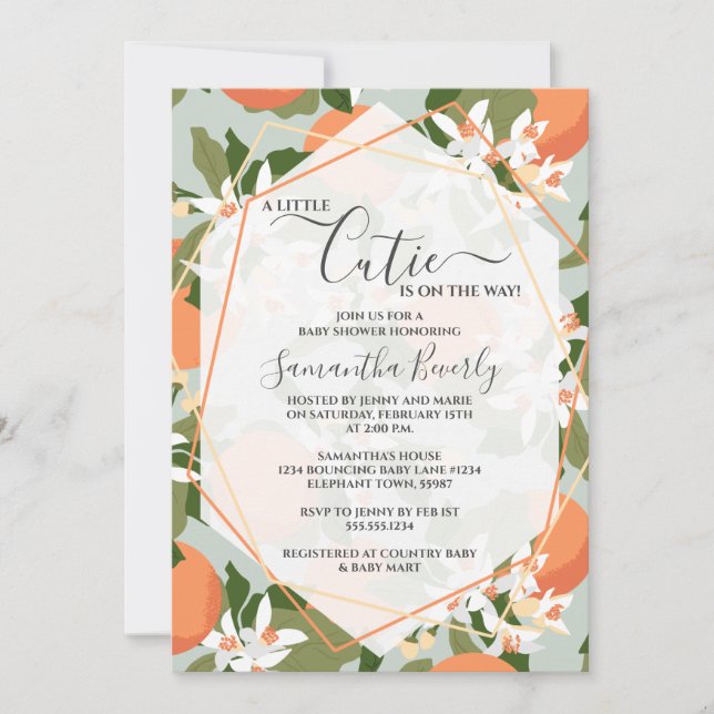A Little Cutie Citrus and Mint Green Baby Shower Invitation (Front)