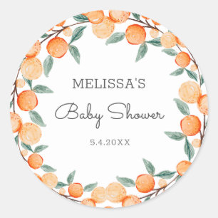 A Little Cutie Citrus Baby Shower Classic Round Sticker