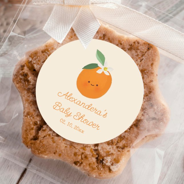 A Little Cutie Citrus Baby Shower  Classic Round Sticker (Creator Uploaded)